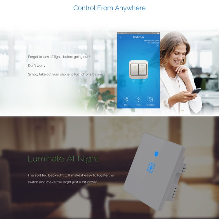 WS-UK-02 EWeLink APP & Touch Control 2A 2 Gangs Tempered Glass Panel Smart Wall Switch, AC 90V-250V, UK Plug - Smart Socket by PMC TechLife | Online Shopping South Africa | PMC TechLife | Buy Now Pay Later Mobicred