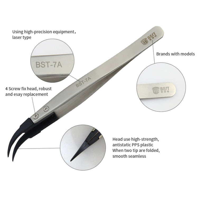 BEST BST-7A  Curved Head Tweezers for Mobile Phone / Computer Repair - Tweezers by BEST | Online Shopping South Africa | PMC TechLife | Buy Now Pay Later Mobicred