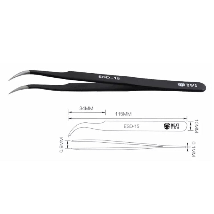 BEST BST-15 Precision Anti-static ESD Stainless Steel Tweezers - Tweezers by BEST | Online Shopping South Africa | PMC TechLife | Buy Now Pay Later Mobicred