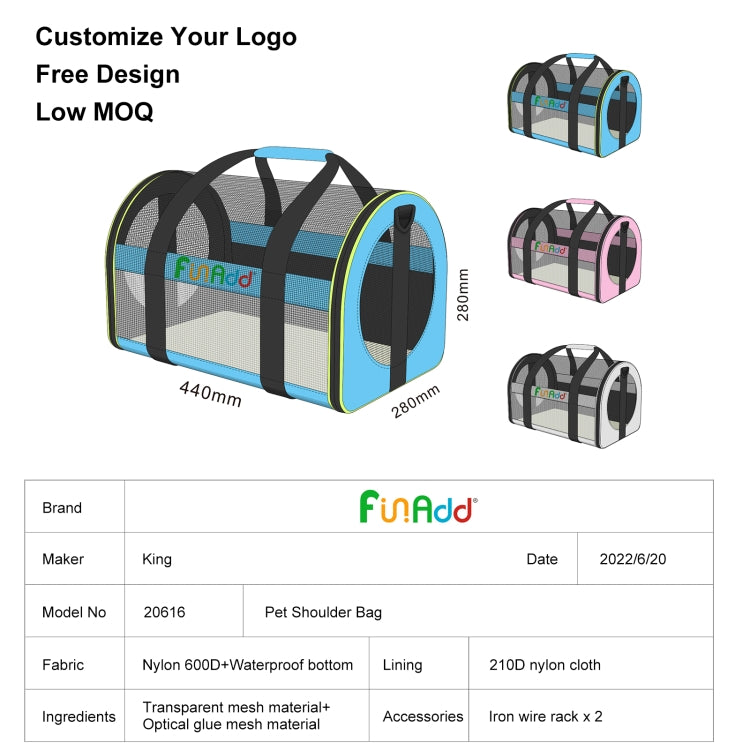 FUNADD Pet Travel Carrier Bag Shoulder Foldable Tote Bag(Pink) - Pet Storages & Bags by FunAdd | Online Shopping South Africa | PMC TechLife | Buy Now Pay Later Mobicred