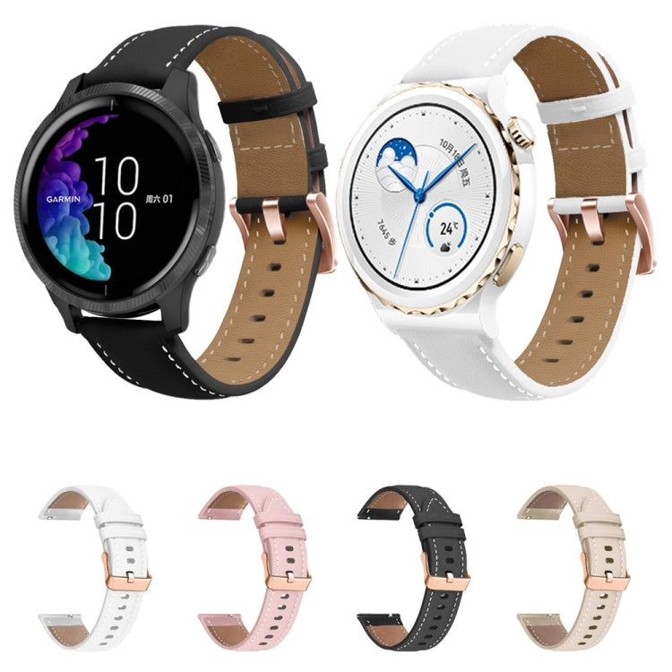 For Garmin Forerunner 265S / 255S / Venu 2S 18mm Rose Gold Buckle Genuine Leather Watch Band (White) - free shipping - PMC TechLife - Order now!