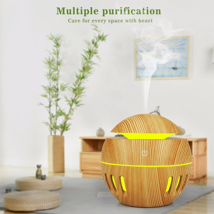 Wood Grain USB Hollowed-out Humidifier Seven Color Aromatherapy Lamp Automatic Alcohol Sprayer with Remote Control(Light Brown-3) - free shipping - PMC TechLife - Order now!