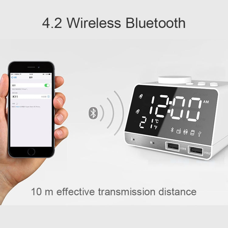 K11 Bluetooth Alarm Clock Speaker Creative Digital Music Clock Display Radio with Dual USB Interface, Support U Disk / TF Card / FM / AUX, US Plug(Black) - Alarm Clocks by PMc TechLife | Online Shopping South Africa | PMc TechLife | Buy Now Pay Later Mobicred