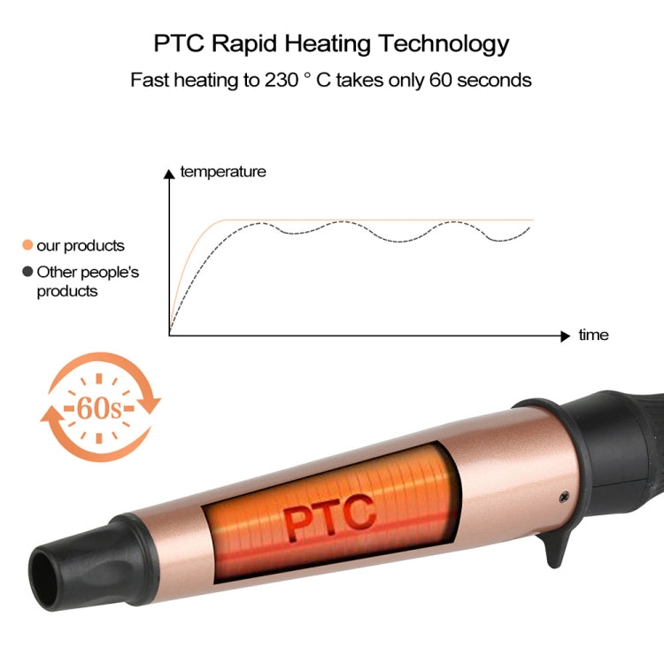 1-1.5 inch Conical Ceramic Hair Curler with Heat-resistant Gloves , UK Plug (Rose Gold) - free shipping - PMC TechLife - Order now!