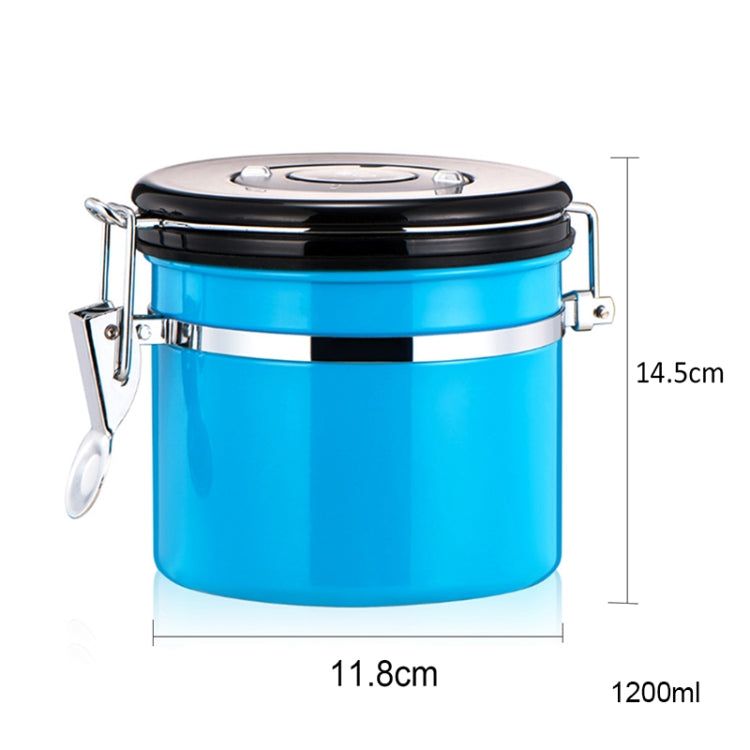 1200ml Stainless Steel Sealed Food Coffee Grounds Bean Storage Container with Built-in CO2 Gas Vent Valve & Calendar (Blue) - Coffee Tools by PMC TechLife | Online Shopping South Africa | PMC TechLife | Buy Now Pay Later Mobicred
