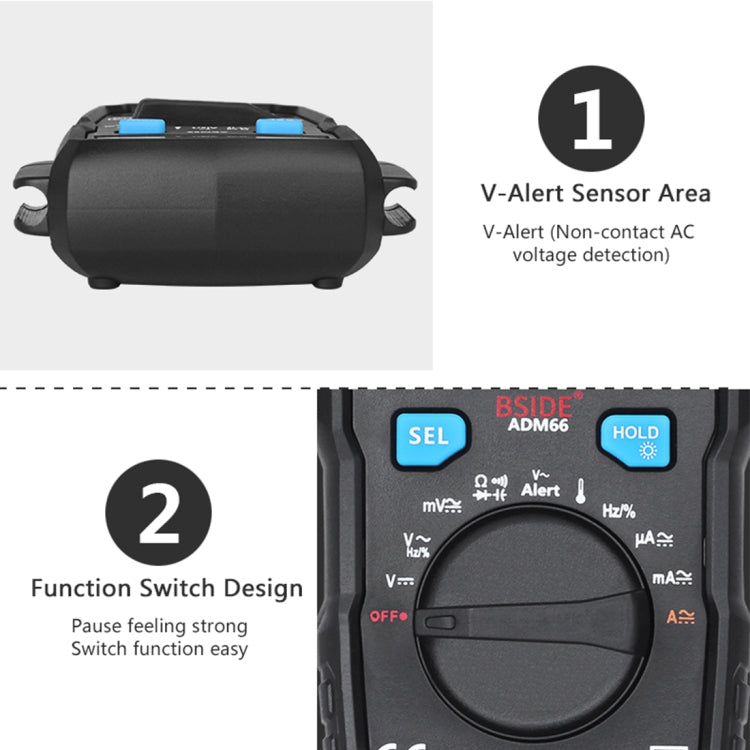 BSIDE ADM66 Handheld Household 6000 Count AC / DC Current Voltage Capacitor Automatic Range Multimeter with LCD Backlight & Card Slot Function - free shipping - PMC Jewellery - Order now!