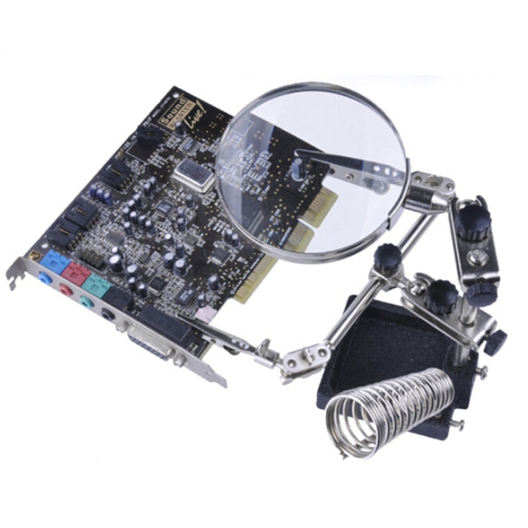 90mm Diameter 5X Multifunction Spring Iron Stand with Magnifying Glass - Soldering Iron Stand by PMC TechLife | Online Shopping South Africa | PMC TechLife | Buy Now Pay Later Mobicred