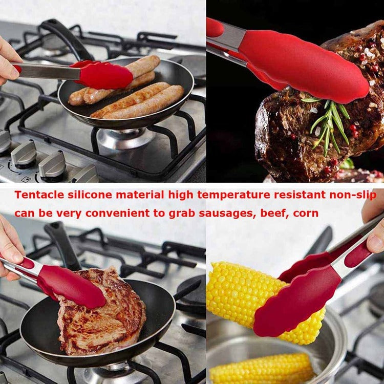 9 inch Silicone Non-slip Food Bread Barbecue BBQ Clip Tongs Kitchen Tools(Red) - Food Clips & Clips by PMC TechLife | Online Shopping South Africa | PMC TechLife | Buy Now Pay Later Mobicred
