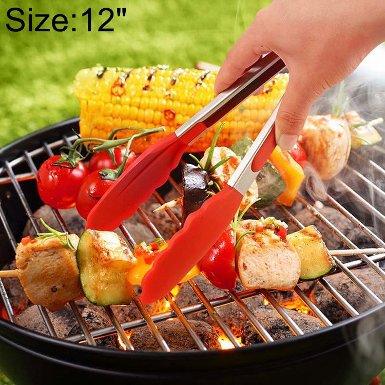 12 inch Silicone Non-slip Food Bread Barbecue BBQ Clip Tongs Kitchen Tools(Red) - Food Clips & Clips by PMC TechLife | Online Shopping South Africa | PMC TechLife | Buy Now Pay Later Mobicred