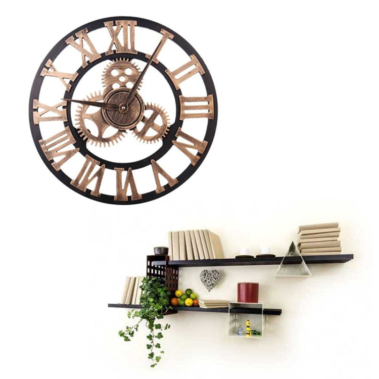 Retro Wooden Round Single-sided Gear Clock Rome Number Wall Clock, Diameter: 45cm (Gold) - Wall Clock by PMc TechLife | Online Shopping South Africa | PMc TechLife | Buy Now Pay Later Mobicred