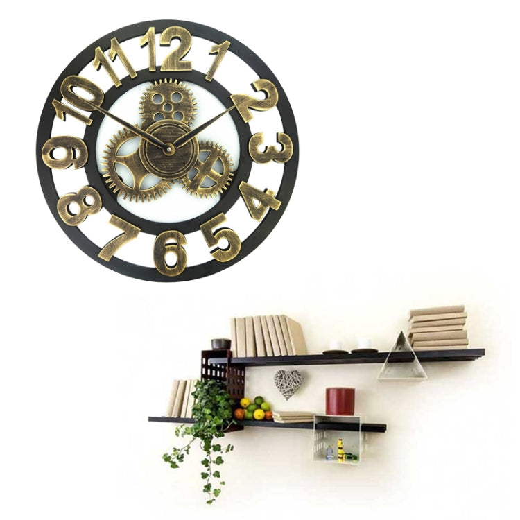 Retro Wooden Round Single-sided Gear Clock Number Wall Clock, Diameter: 58cm (Gold) - Wall Clock by PMc TechLife | Online Shopping South Africa | PMc TechLife | Buy Now Pay Later Mobicred