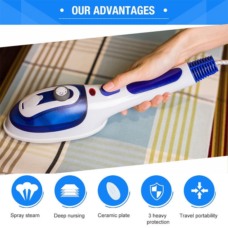 Multifunction Household Handheld Steamer Travel Portable Hand - Held Steam Hanging Hot Machine Ceramic Bottom with Flannelette Brush & Hair Brush & Measuring Cup,US Plug(Blue) - free shipping - PMC TechLife - Order now!