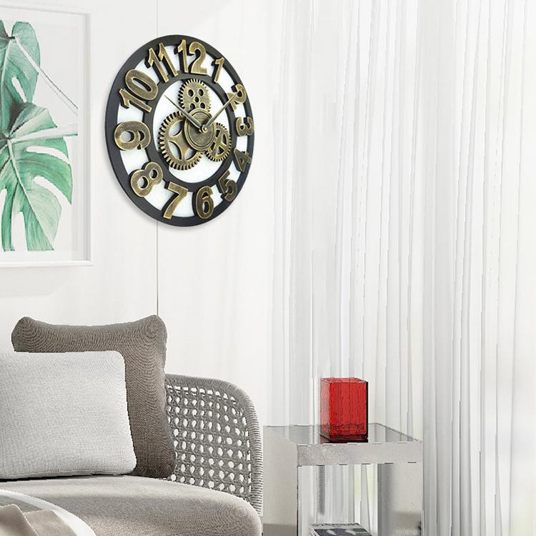 Retro Wooden Round Single-sided Gear Clock Arabic Number Wall Clock, Diameter: 70cm (Gold) - free shipping - PMC TechLife - Order now!