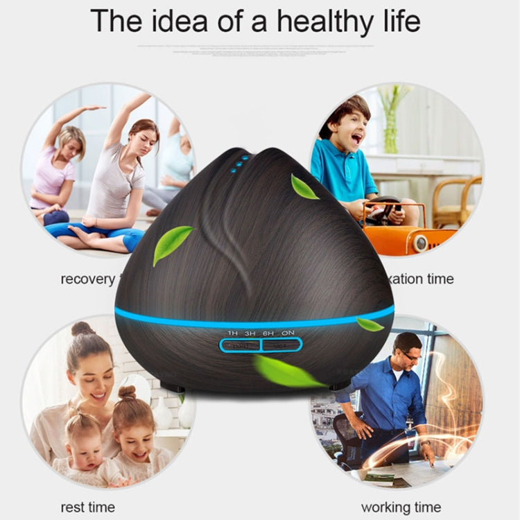 Peach Shape Wood Grain Remote Control Ultrasonic Humidifier Aromatherapy Machine Automatic Alcohol Sprayer with LED Lights, Capacity: 400mL, AU Plug (Dark Wood Color) - free shipping - PMC TechLife - Order now!