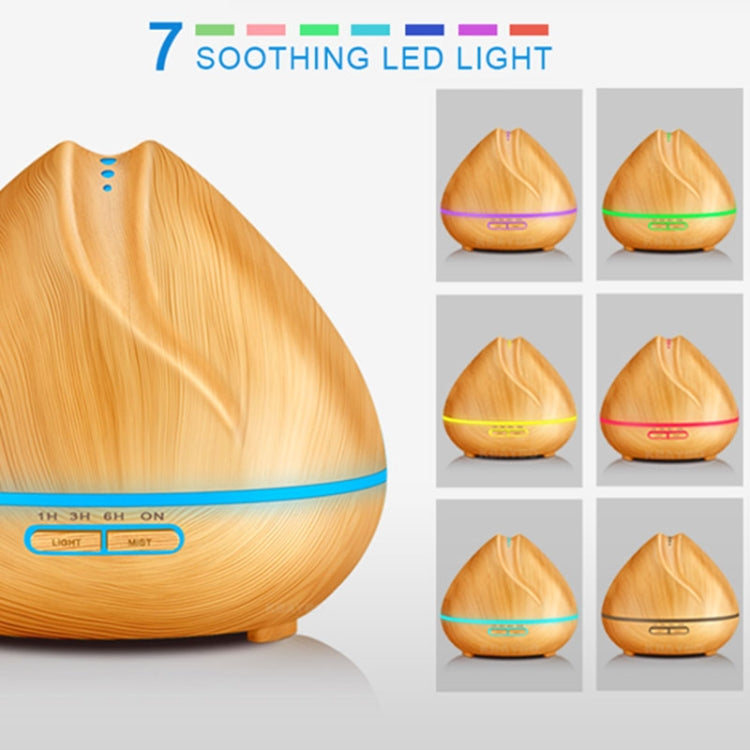 Peach Shape Wood Grain Remote Control Ultrasonic Humidifier Aromatherapy Machine Automatic Alcohol Sprayer with LED Lights, Capacity: 400mL, EU Plug (Light Wood Color) - free shipping - PMC TechLife - Order now!