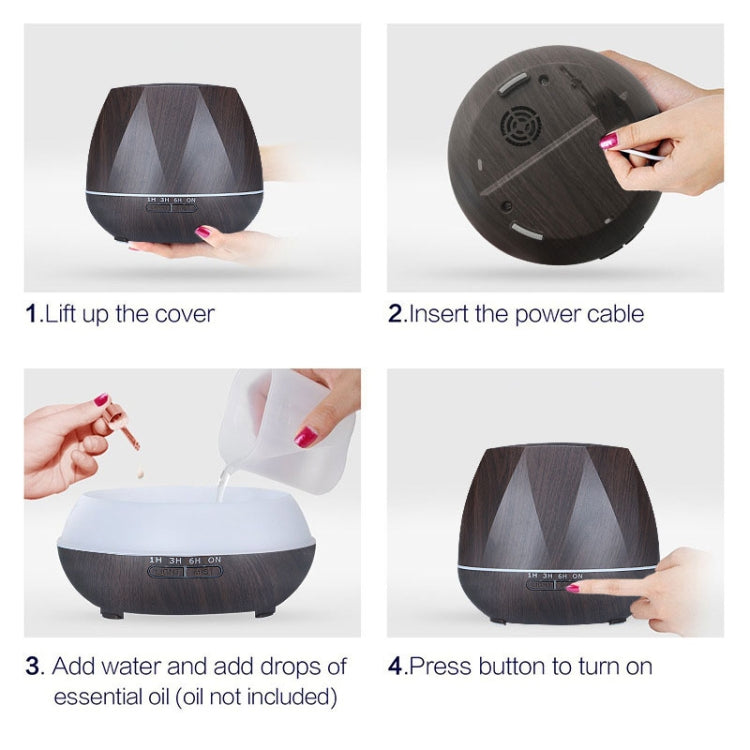 Diamond Wood Grain Remote Control Ultrasonic Humidifier Aromatherapy Machine Automatic Alcohol Sprayer with LED Lights, Capacity: 400mL, US Plug (Dark Wood Color) - free shipping - PMC TechLife - Order now!