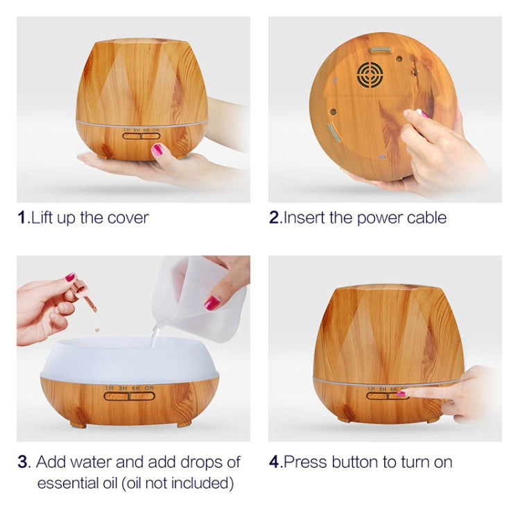 Diamond Wood Grain Remote Control Ultrasonic Humidifier Aromatherapy Machine Automatic Alcohol Sprayer with LED Lights, Capacity: 400mL, US Plug (Light Wood Color) - free shipping - PMC TechLife - Order now!
