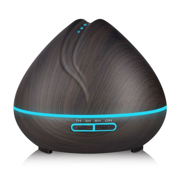 Peach Shape Wood Grain Remote Control Ultrasonic Humidifier Aromatherapy Machine Automatic Alcohol Sprayer with LED Lights, Capacity: 400mL, US Plug (Dark Wood Color) - free shipping - PMC TechLife - Order now!