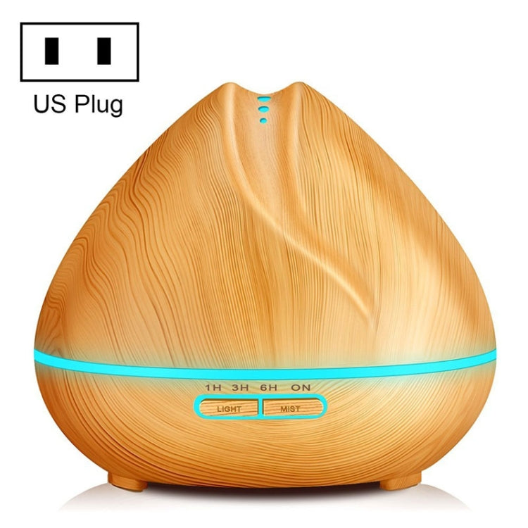 Peach Shape Wood Grain Remote Control Ultrasonic Humidifier Aromatherapy Machine Automatic Alcohol Sprayer with LED Lights, Capacity: 400mL, US Plug (Light Wood Color) - free shipping - PMC TechLife - Order now!