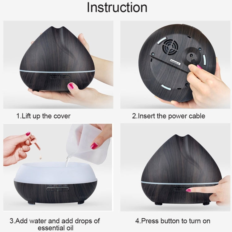 Peach Shape Wood Grain Remote Control Ultrasonic Humidifier Aromatherapy Machine Automatic Alcohol Sprayer with LED Lights, Capacity: 400mL, US Plug (Light Wood Color) - free shipping - PMC TechLife - Order now!