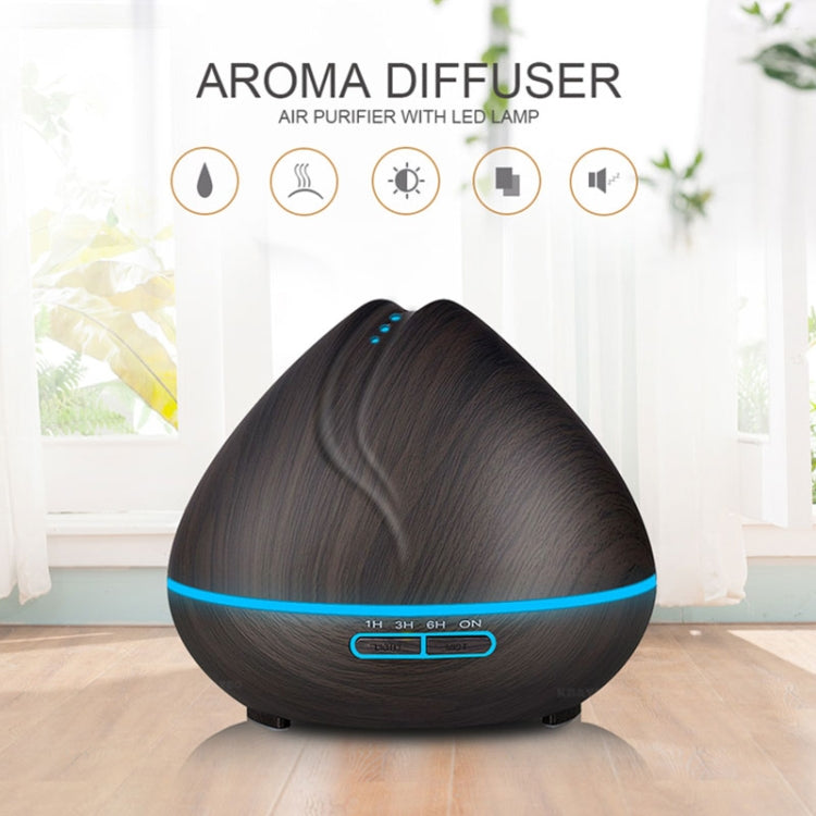 Peach Shape Wood Grain Remote Control Ultrasonic Humidifier Aromatherapy Machine Automatic Alcohol Sprayer with LED Lights, Capacity: 400mL, UK Plug (Dark Wood Color) - free shipping - PMC TechLife - Order now!
