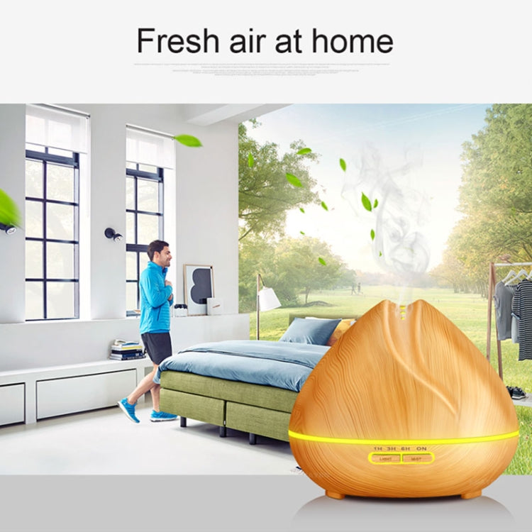 Peach Shape Wood Grain Remote Control Ultrasonic Humidifier Aromatherapy Machine Automatic Alcohol Sprayer with LED Lights, Capacity: 400mL, UK Plug (Dark Wood Color) - free shipping - PMC TechLife - Order now!