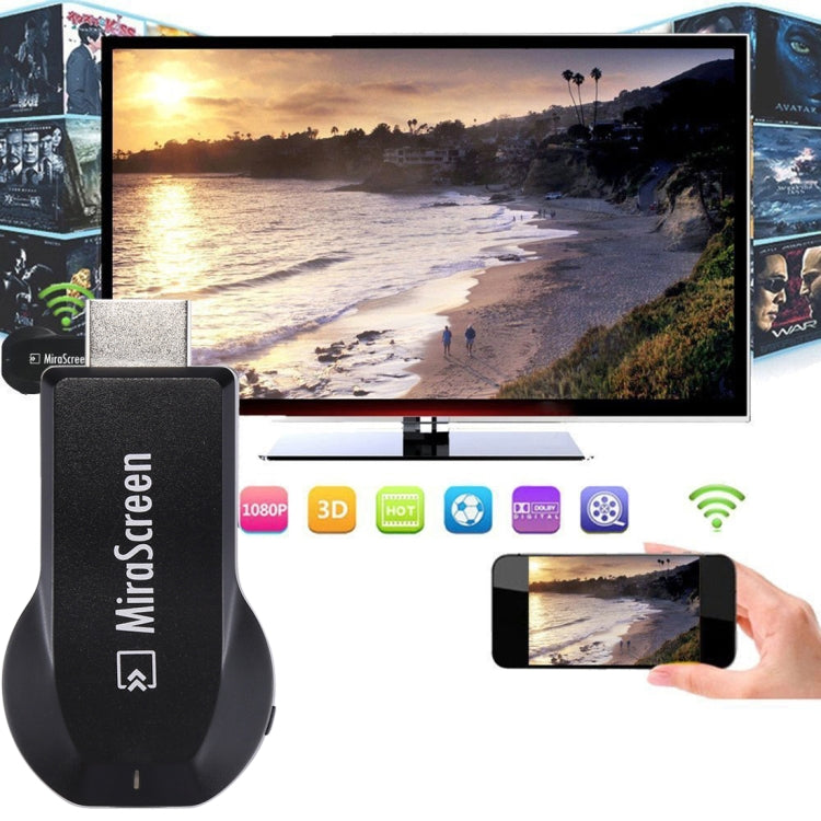 MiraScreen WiFi Display Dongle / Miracast Airplay DLNA Display Receiver Dongle Wireless Mirroring Screen Device with 2 in 1 USB Cable (Black) - Wireless Display Dongle by PMC TechLife | Online Shopping South Africa | PMC TechLife | Buy Now Pay Later Mobicred
