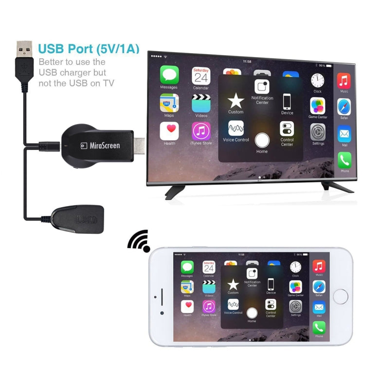 MiraScreen WiFi Display Dongle / Miracast Airplay DLNA Display Receiver Dongle Wireless Mirroring Screen Device with 2 in 1 USB Cable (Black) - Wireless Display Dongle by PMC TechLife | Online Shopping South Africa | PMC TechLife | Buy Now Pay Later Mobicred