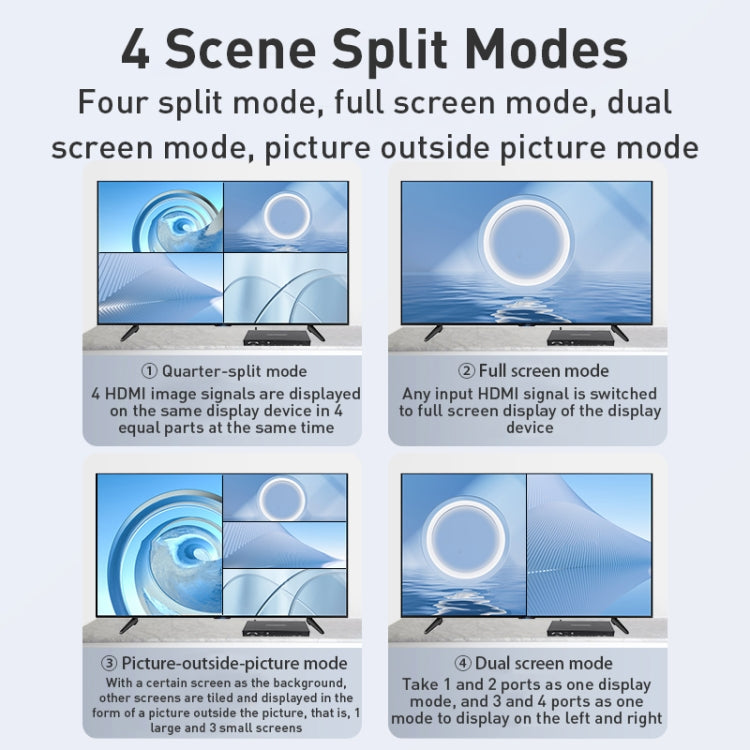 Measy MV4341 4K 30Hz 4 In 1 Out HDMI Quad Screen Splitter, Plug Type: EU Plug (Black) - free shipping - PMC Jewellery - Order now!