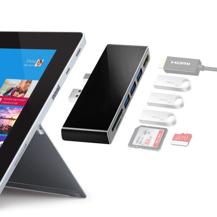 ROCKETEK SK-S4H 3 x USB 3.0 + HDMI + SD / TF Memory Card Reader HUB 4K HDMI Adapter(Black) - free shipping - PMC Jewellery - Order now!