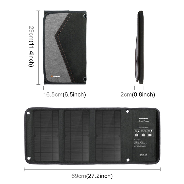 HAWEEL 21W Foldable Solar Panel Charger with 5V 3A Max Dual USB Ports - free shipping - PMC TechLife - Order now!