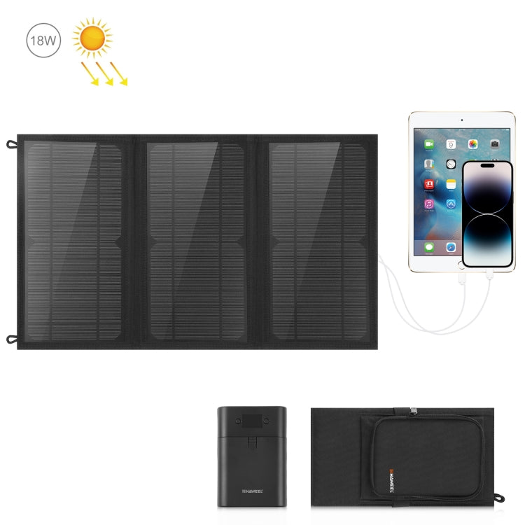 HAWEEL 18W 3 Panels Foldable Solar Panel Charger Bag with 5V / 3.1A Max Dual USB Ports, Support QC3.0 and AFC - free shipping - PMC TechLife - Order now!