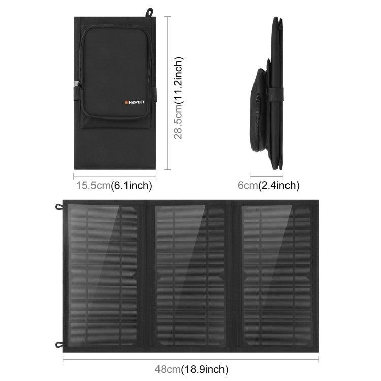 HAWEEL 18W 3 Panels Foldable Solar Panel Charger Bag with 5V / 3.1A Max Dual USB Ports, Support QC3.0 and AFC - free shipping - PMC TechLife - Order now!