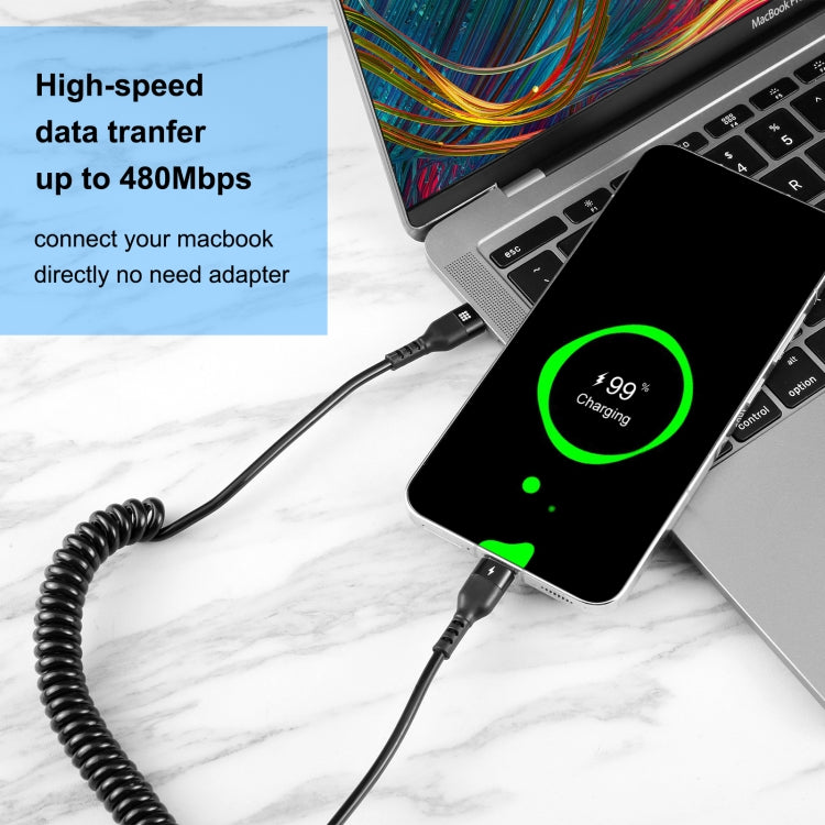 HAWEEL 1.5m 5A USB-C / Type-C to USB-C / Type-C Retractable Coiled PD Fast Charging Cable - USB-C & Type-C Cable by HAWEEL | Online Shopping South Africa | PMC TechLife | Buy Now Pay Later Mobicred