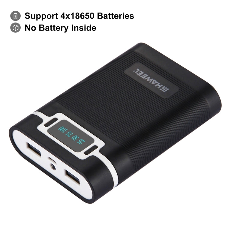 HAWEEL DIY 4 x 18650 Battery (Not Included) 10000mAh Power Bank Shell Box with 2 x USB Output & Display for iPhone, Galaxy, Sony, HTC, Google, Huawei, Xiaomi, Lenovo and other Smartphones(Black) - Power Bank Box by HAWEEL | Online Shopping South Africa | PMC TechLife | Buy Now Pay Later Mobicred