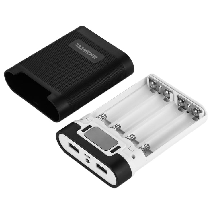 HAWEEL DIY 4 x 18650 Battery (Not Included) 10000mAh Power Bank Shell Box with 2 x USB Output & Display for iPhone, Galaxy, Sony, HTC, Google, Huawei, Xiaomi, Lenovo and other Smartphones(Black) - Power Bank Box by HAWEEL | Online Shopping South Africa | PMC TechLife | Buy Now Pay Later Mobicred