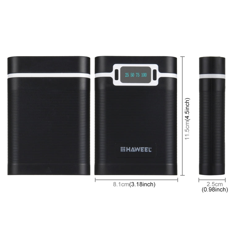 HAWEEL DIY 4 x 18650 Battery (Not Included) 10000mAh Power Bank Shell Box with 2 x USB Output & Display for iPhone, Galaxy, Sony, HTC, Google, Huawei, Xiaomi, Lenovo and other Smartphones(Black) - Power Bank Box by HAWEEL | Online Shopping South Africa | PMC TechLife | Buy Now Pay Later Mobicred