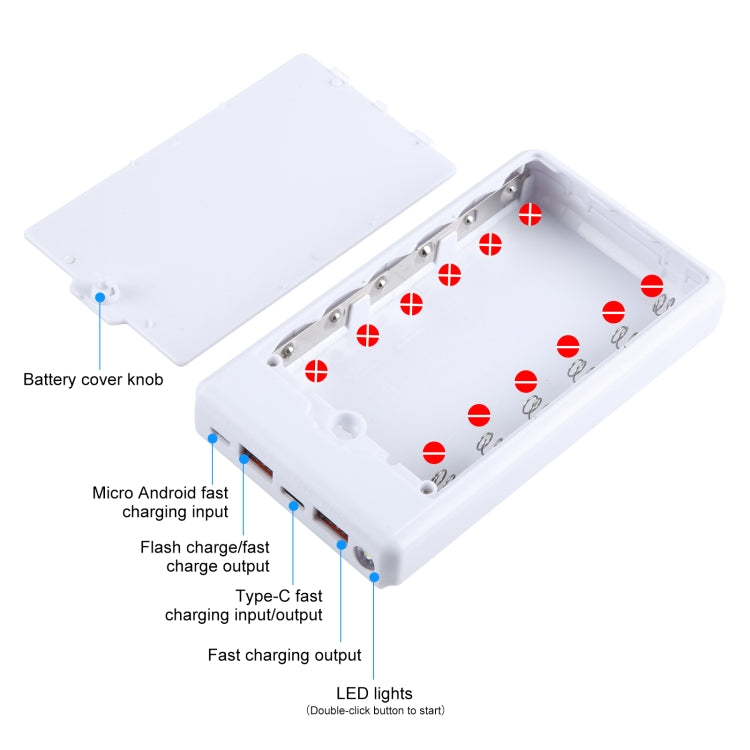 HAWEEL DIY 6 x 18650 Battery 24W Fast Charge Power Bank Box Case with Display, Not Include Battery (White) - free shipping - PMC Jewellery - Order now!