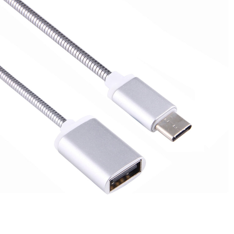 8.3cm USB Female to Type-C Male Metal Wire OTG Cable Charging Data Cable(Silver) - OTG Adapter by PMC TechLife | Online Shopping South Africa | PMC TechLife | Buy Now Pay Later Mobicred