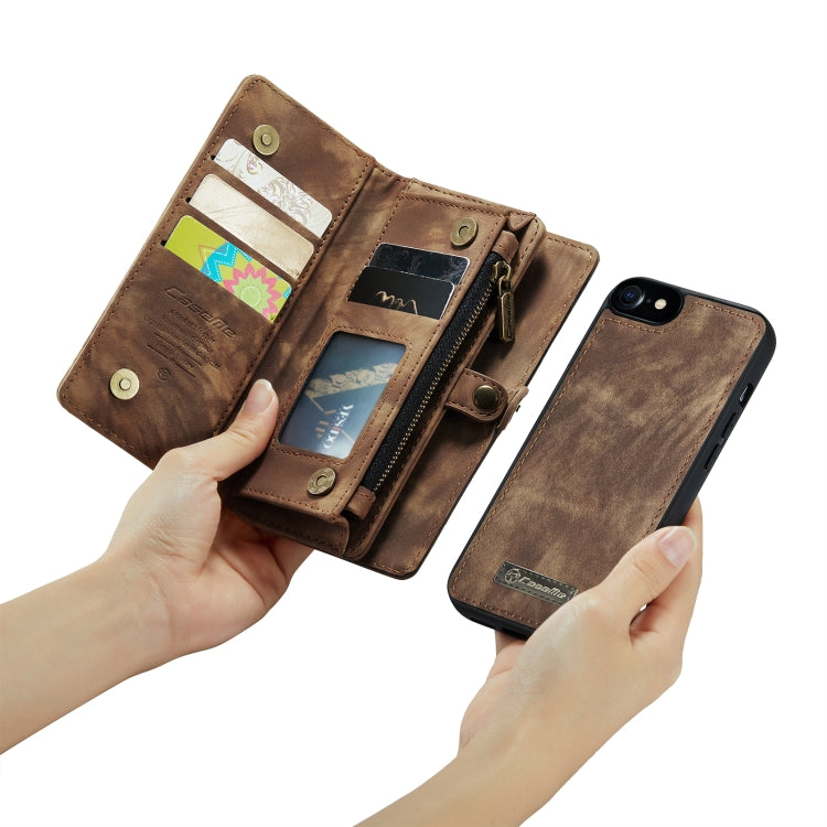 CaseMe for  iPhone 8 & 7  Multifunctional Leather Billfold with Detachable Magnetic PC Back Protective Case & Holder & 10 Card Slots & 3 Cash Slots & 1 Zipper Wallet & 2 Photo Frames & 3 Magnetic Clasps(Coffee) - More iPhone Cases by CaseMe | Online Shopping South Africa | PMC Jewellery | Buy Now Pay Later Mobicred