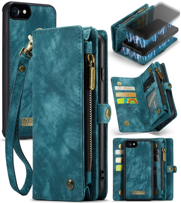 CaseMe for  iPhone 8 & 7  Multifunctional Leather Billfold with Detachable Magnetic PC Back Protective Case & Holder & 10 Card Slots & 3 Cash Slots & 1 Zipper Wallet & 2 Photo Frames & 3 Magnetic Clasps(Blue) - free shipping - PMC Jewellery - Order now!