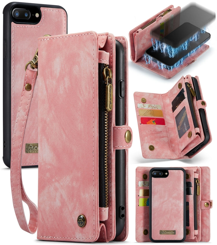 CaseMe for iPhone 8 Plus & 7 Plus   Multifunctional Leather Billfold with Detachable Magnetic PC Back Protective Case & Holder & 11 Card Slots & 3 Cash Slots & 1 Zipper Wallet & 2 Photo Frames & 3 Magnetic Clasps (Pink) - free shipping - PMC Jewellery - Order now!