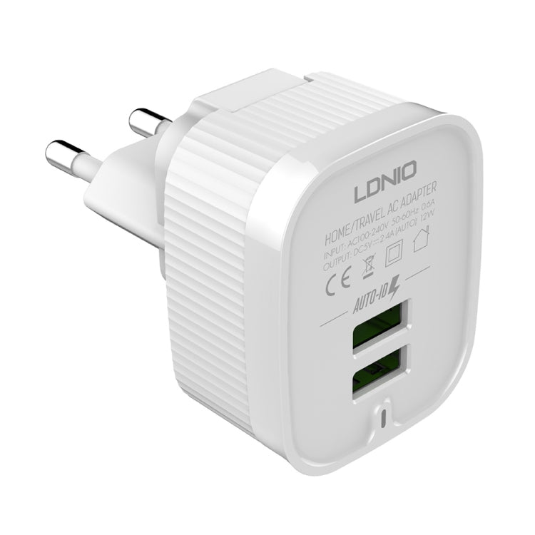 LDNIO A201 2.4A Dual USB Charging Head Travel Direct Charge Mobile Phone Adapter Charger With Micro USB Data Cable(EU Plug) - free shipping - PMC Jewellery - Order now!