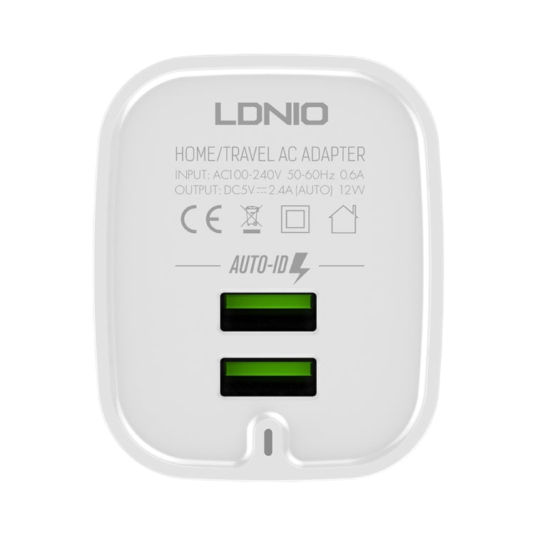 LDNIO A201 2.4A Dual USB Charging Head Travel Direct Charge Mobile Phone Adapter Charger With Micro USB Data Cable(UK Plug) - free shipping - PMC Jewellery - Order now!