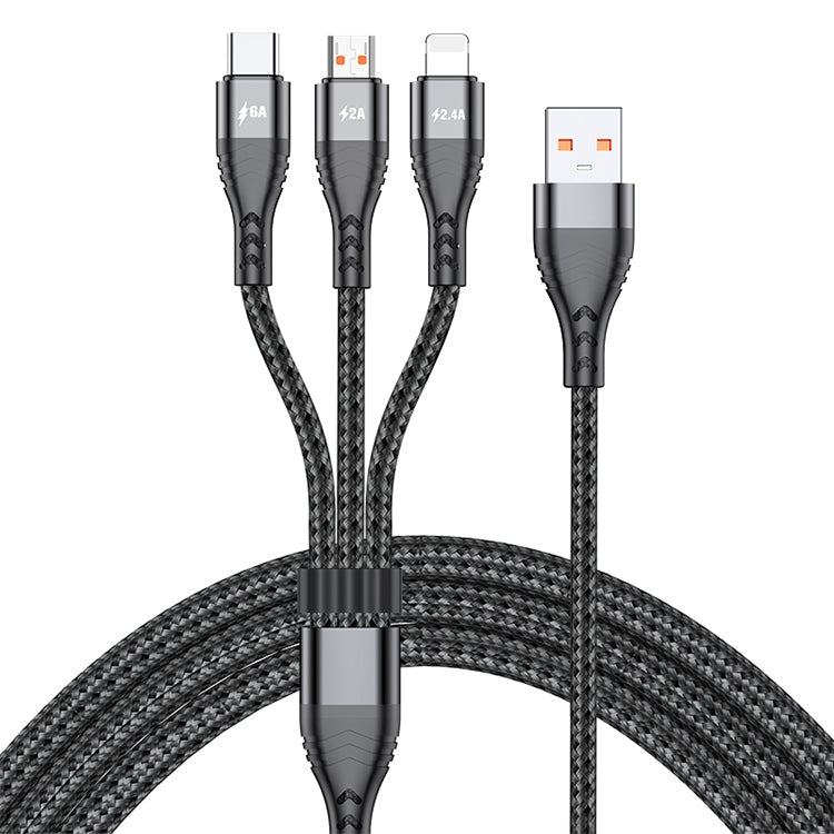 ADC-138 66W 3 in 1 USB to 8 Pin + Micro USB + USB-C / Type-C Fast Charging Braided Data Cable, Cable Length: 1.2m(Black) - free shipping - PMC Jewellery - Order now!
