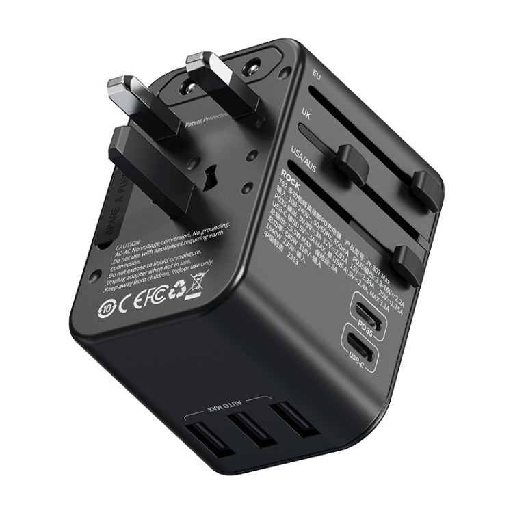 ROCK T62 35.5W Global Travel Multifunctional Plug PD Charger Power Adapter(Black) - free shipping - PMC TechLife - Order now!