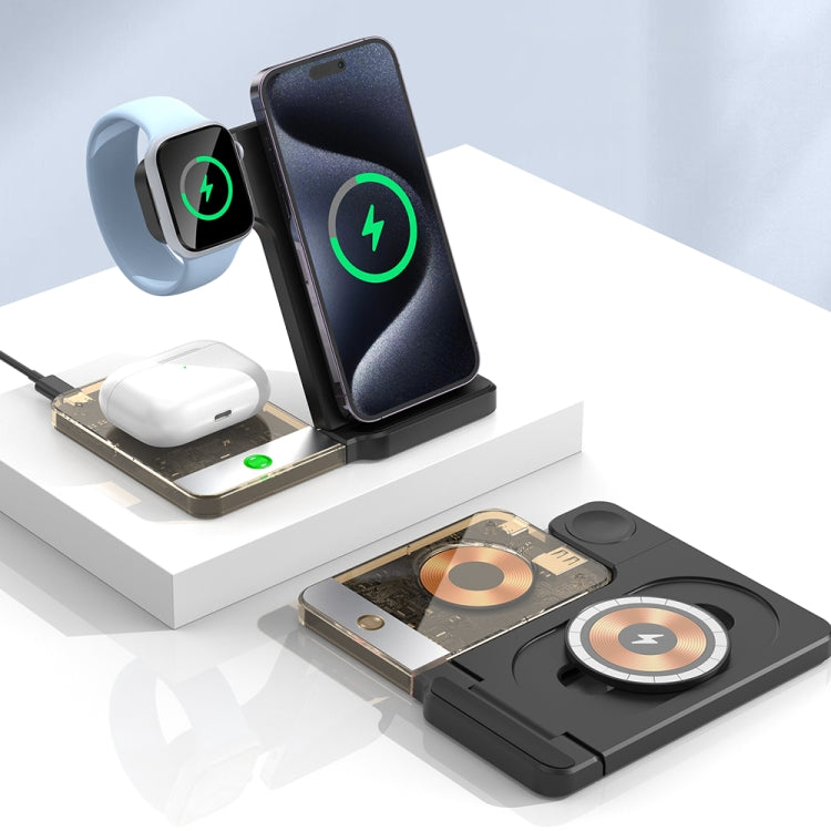 U17 15W 5 in 1 Folding Magnetic Wireless Charger with Night Light (Black) - free shipping - PMC Jewellery - Order now!