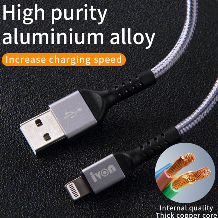 IVON CA89 2.1A USB to 8 Pin Braid Fast Charge Data Cable, Cable Length: 1m(Grey) - free shipping - PMC Jewellery - Order now!