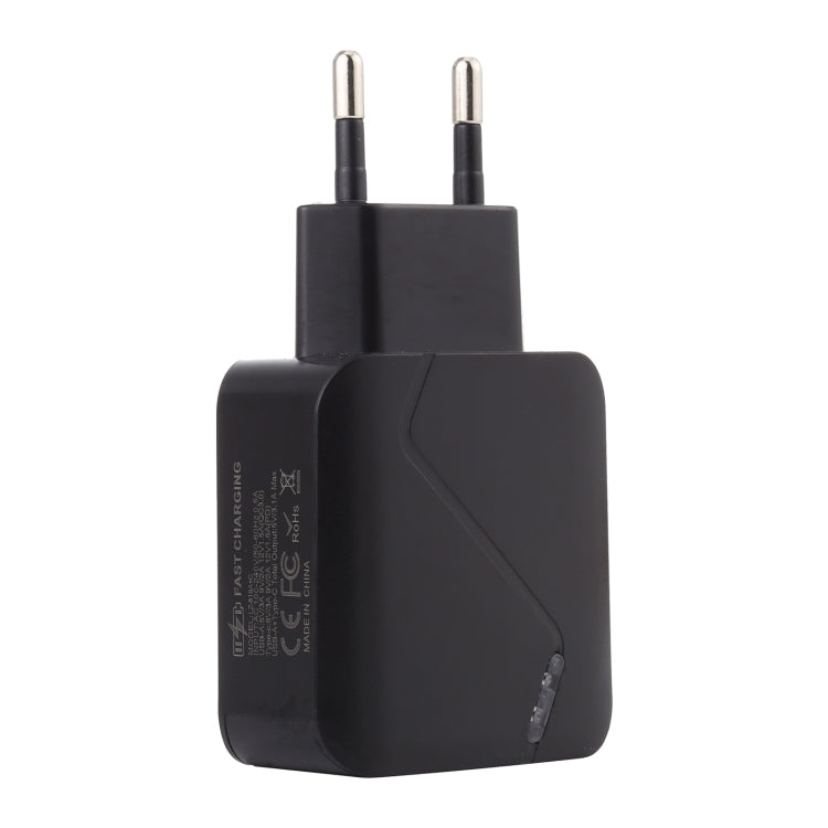 LZ-819A+C QC3.0 USB + PD 18W USB-C / Type-C Interfaces Travel Charger with Indicator Light, EU Plug (Black) - free shipping - PMC Jewellery - Order now!