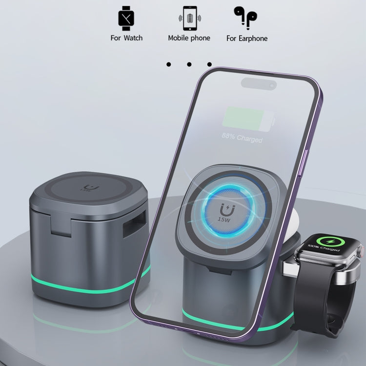 H32 15W 3 in 1 Magnetic Multifunctional Wireless Charger (Grey) - Wireless Charger by PMC TechLife | Online Shopping South Africa | PMC TechLife